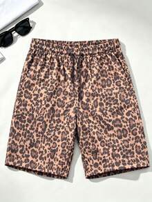 1pc Men's American Street Style Leopard Print Casual Shorts Loose Fit Bermuda Mid-Length Shorts - Multicolor - View 9