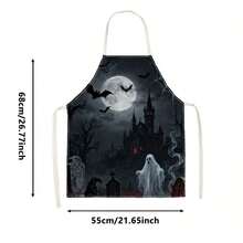 1 buah Celemek Motif Hantu Kastil Halloween - Tanpa Lengan, Tahan Lama dan Nyaman, Motif Kastil di Bawah Cahaya Bulan, Hantu dan Kelelawar, Cocok untuk Memasak, Memanggang, dan Membersihkan Rumah, Celemek Pekerjaan Rumah Tangga, Celemek Berkebun, Hadiah Liburan Halloween yang Menyenangkan - MultiWarna - View 8
