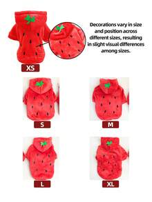 1pc Pet Clothes, Soft Cute Comfortable Short Flannel Transformation Outfit - Strawberry Two-Leg Hoodies For Dogs & Cats - Red - View 4