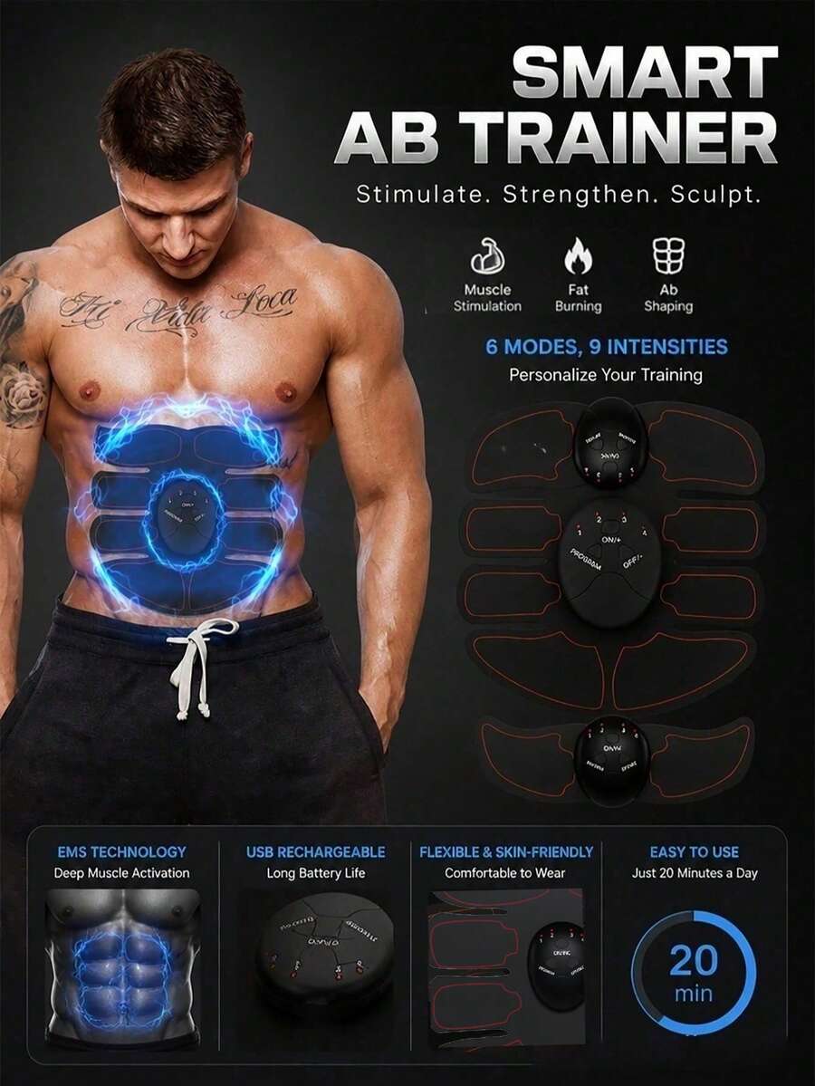 AXH. 無線電肌肉刺激器 髖關節訓練器 腹部 ABS 刺激器 健身按摩器 - 黑色 - 查看 1
