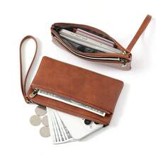 Women's PU Leather Wristlet Clutch Wallet, Double Zipper Multi-Compartment Coin Purse Phone Bag - Multicolor - View 6