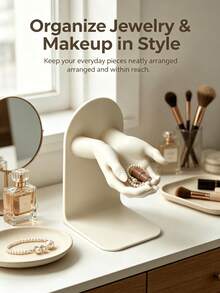 1PC Sculptural Hand-Shaped Vanity Storage Box, Matte Plastic Desktop Small Item Organizer, Decorative Jewelry Display Stand, Can Hold Earrings, Necklaces, Lipsticks, Vanity Desktop Decor Storage Rack - Multicolor - View 1