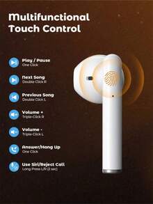 TWS Earbuds Wireless Bluetooth Earphones White Design Built-In Microphone Clear Call Quality Comfortable Ear Stem Design Compatible With All Mobile Devices Suitable For Fitness Running Daily Use - Multicolor - View 5