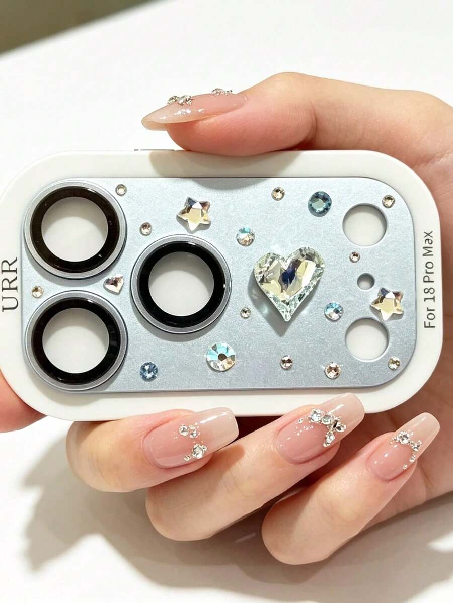 奢華閃粉 3D 心形水鑽相機鏡頭保護膜，相容 iPhone 18 Pro Max 18 Pro 17 Pro Max 17 Pro，磨砂保護 18Promax 鏡頭膜，女孩禮物 - 銀色 - 查看 1