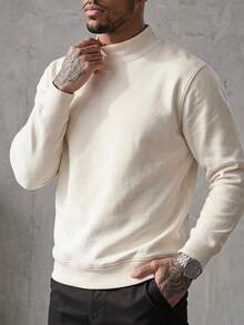 Men's Casual Versatile Solid Color Long Sleeve Sweatshirt For Daily Commute - Champagne - View 3