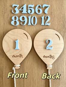 Wooden Balloon Milestone Sign Set, Interchangeable Milestone Cards Set, Double-Sided Baby Milestone Birth Announcement Board, Newborn 1-12 Months Photo Props, Boy Girl Balloon Milestone Signs, Number Month Growth Commemorative Photo Props, Newborn Photography Props - Multicolor - View 3