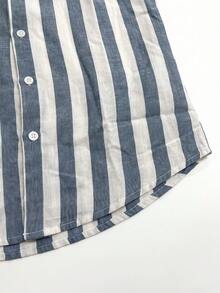 Men's Casual Street Style Blue & White Wide Striped Long Sleeve Shirt, Suitable For Spring & Autumn Wear, Gift For Boyfriend - Multicolor - View 5