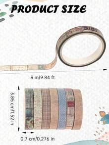 20 Rolls Vintage Washi Tape, Thin 7mm*3 Meters, Assorted Patterns, Paper Self-Adhesive Masking Tape, Gift Wrapping Stickers, Essential For Back To School - Coffee Brown - View 17