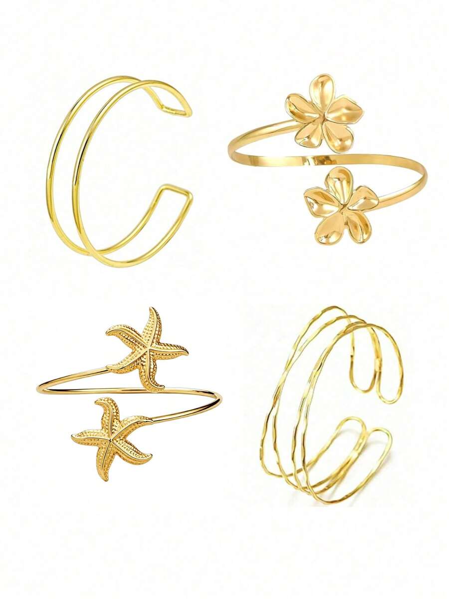 4pcs/Set Women's Upper Arm Cuff Bracelets, Minimalist Style Arm Bands, Adjustable Spiral Arm Rings - A0021T-18 - View 1