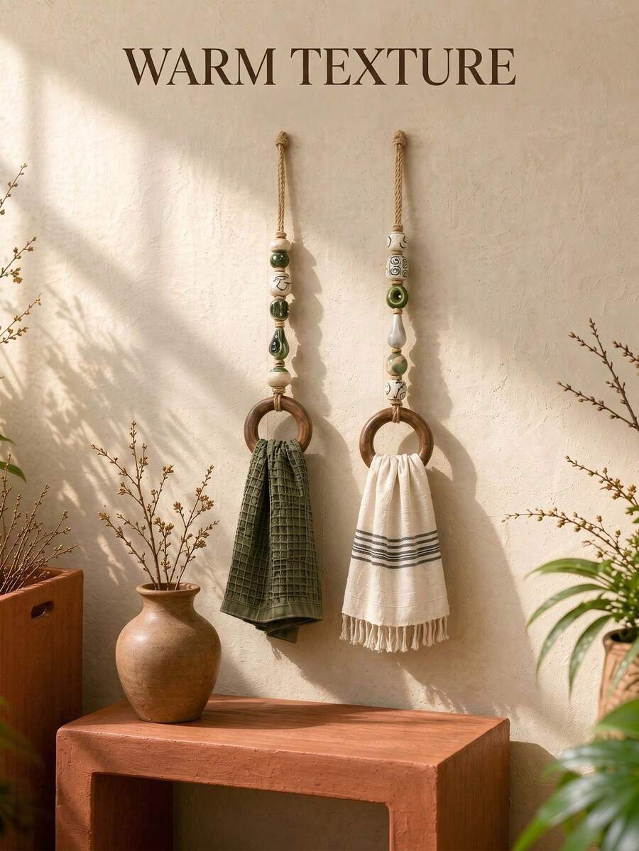 1pc Decorative Beaded Towel Hanger, Bohemian Macrame Beads, Decorative Towel Ring Bathroom And Kitchen, Rustic Beaded Hanging Rack And Home Bathroom Art Wall Decoration - Towel Ring - View 1
