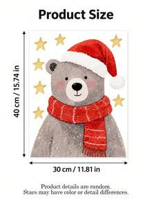 Christmas Window Decor Cute Bear Static Cling Stickers, Knitted Hat And Scarf Design, Reusable Glue-Free Glass Decals, Holiday Display Decoration Gift For Home And Store - A - View 8