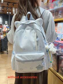 Backpack Cute Cat Ear Apple Star Print Backpack Large Capacity Lightweight School Bag For Teen Girls Daily Campus Travel - Multicolor - View 10