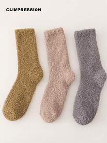 CLIMPRESSION Men's Pure Black Soft Fleece Mid-Calf Socks, Thickened Coral Fleece Warm Winter Home Sleep Socks - Brown - View 16