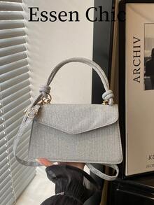 1件女款銀色純色小方型手提包，可作為單肩包或斜挎包攜帶 - 銀色 - 查看 1