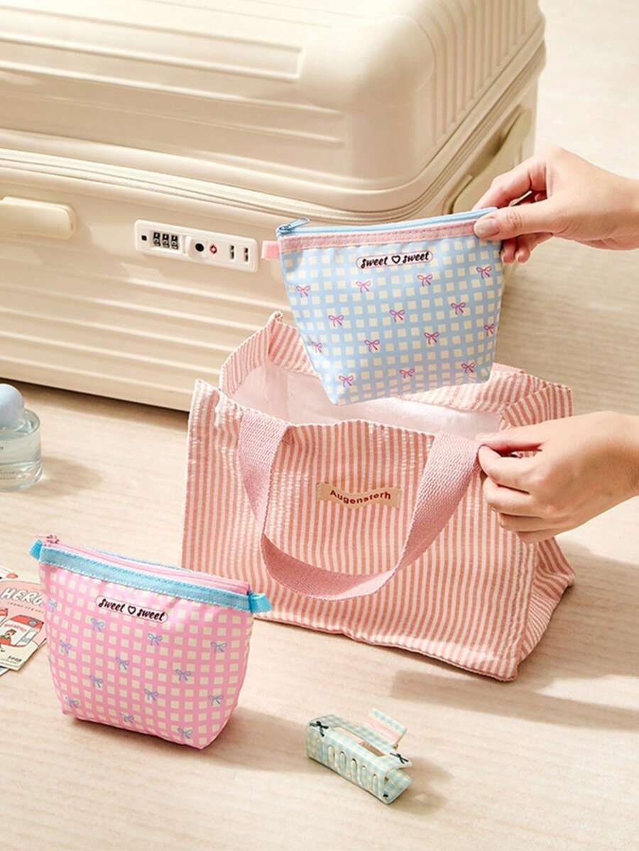 Plaid Bow Mini Coin Purse With Adjustable Shoulder Strap, Sweet Style Portable Crossbody Small Bag, Can Store Keys, Cards, Cash, Lipstick, Jewelry, Compact Trapezoid Makeup Storage Bag, Multiple Styles Women's Daily Travel Handheld Small Storage Bag - Multicolor - View 1