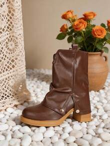 Women's Loose Ankle Boots, Low Heel Loose Ankle Boots, Comfortable Fit, Soft Casual Wear - Brown - View 8
