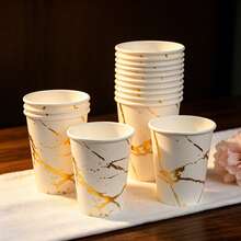 10/25pcs Disposable Party Cups (Christmas/Halloween/Home Use) - White & Gold Marble Pattern Disposable Paper Cups, Gold Foil Marble Pattern Party Drinking Cups, Suitable For Weddings, Birthday Parties And Bridal Showers Tableware - Multicolor - View 3