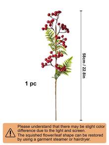 1pc Artificial Plants Long Stem Berry Branches Red Berry Stems Picks Christmas Tree Decorations Home Party Decor Table Centerpieces - Red - View 9