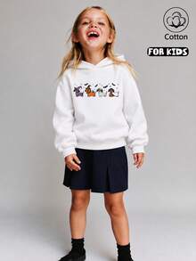 Girls' Halloween Sweatshirt, White Cotton Sweatshirt With Witch Print - White - View 8