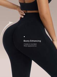 Women's High Waist Tummy Control Butt Lifting Seamless Workout Leggings - Black - View 3