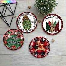 Christmas Best-Seller, Red & Black Plaid Christmas Round Coaster Set, Cartoon Gnome Santa Claus & Reindeer Print Heat-Resistant Mat, Suitable For Home Kitchen Dining Table Party, Creative Christmas Desktop Small Gift - PET Coaster LDX2878 - View 2