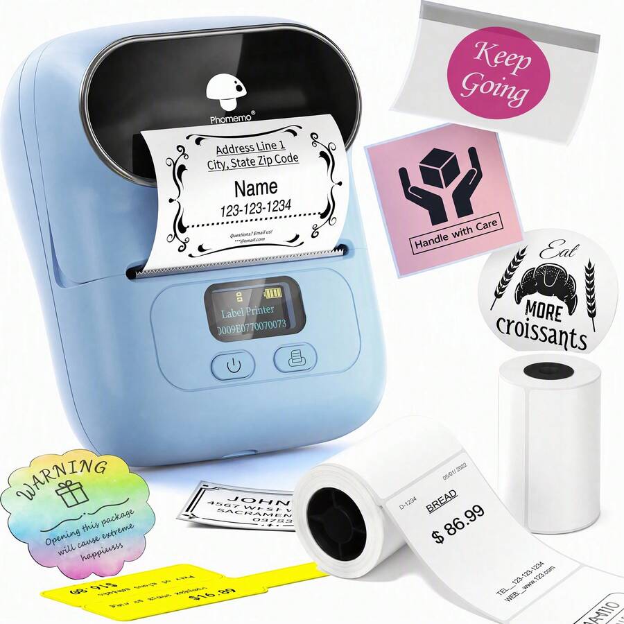 Phomemo M110 Wireless Label Printer - 203dpi Portable Label Maker, Suitable For Small Business, Office, Store - Compatible With IOS/Android And PC - Suitable For Barcode, Price, Logistics, Address And Clothing Labels - Blue - View 1