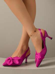 Sandalias de tacón alto con punta cerrada, estilo francés. Nuevos zapatos planos delicados para damas de primavera, zapatos planos de punta puntiaguda sin talón - Rosa Fucsia - Ver 3