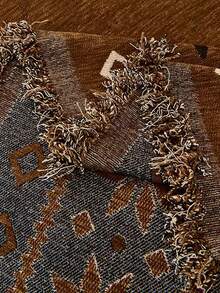 1pc Bohemian Rhombus Geometric Pattern Chenille Sofa Throw, All-Season Tassel Sofa Cover, Machine Washable Furniture Protector, Living Room Bedroom Sofa Decor, Home Decor - Khaki - View 3