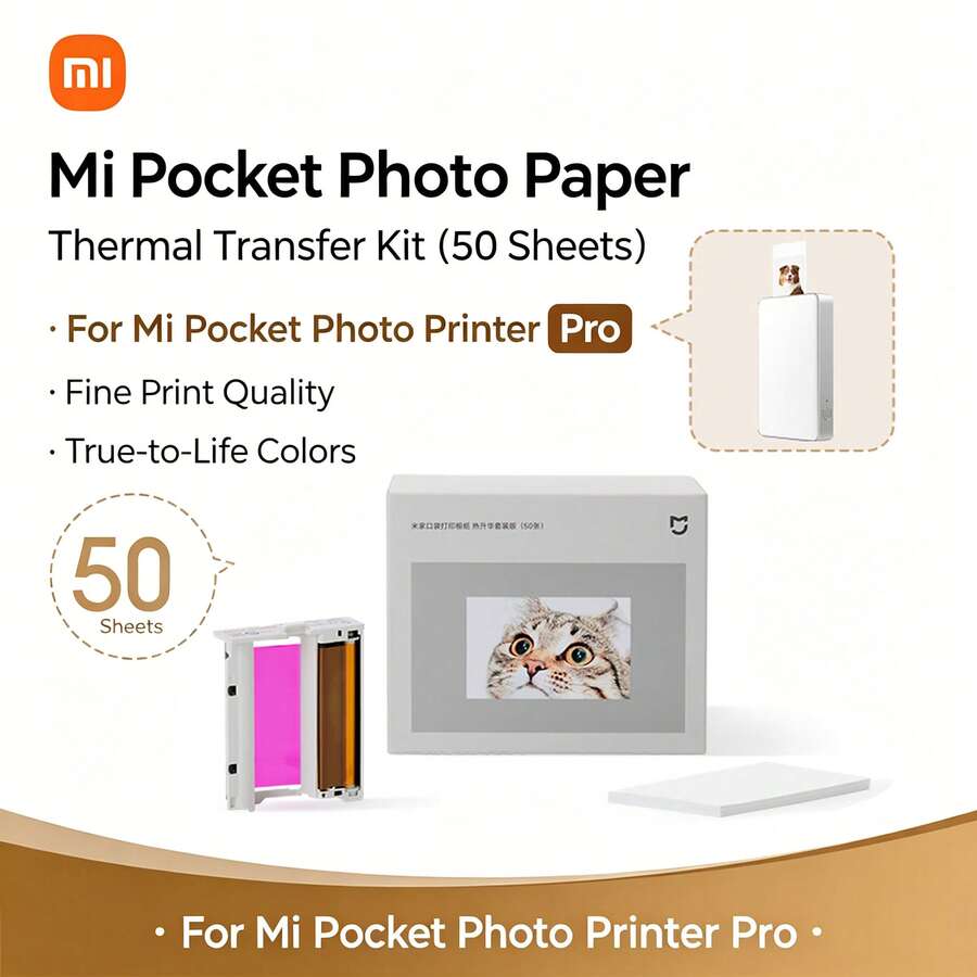 Xiaomi Mijia Pocket Photo Printer Dye Sublimation Photo Paper Kit, 50 Sheets Sticky-Backed Instant Print Photo Sheets, Self-Adhesive Photo Paper Compatible With Mijia Pocket Photo Printer Pro - View 1