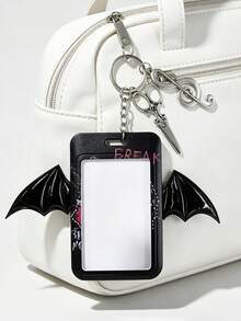 1pc Dark Bat Wing Card Holder, Y2K Subculture Personalized Campus Card Badge Protector With Scissor & Music Note Pendant - Multicolor - View 1