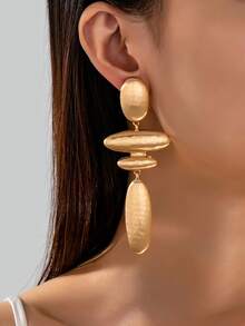 1 Pair European And American Fashion Elegant New Minimalist Versatile Long Classic Hammered Texture Geometric Shape Earrings - Gold - View 1