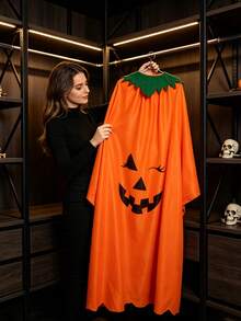 Halloween Pumpkin Theme Party Cape Set With Pumpkin Headband And Candy Bag, Perfect Halloween Holiday Costume Gift, Party Outfit - Multicolor - View 4