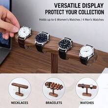 2/1pc Wooden Watch Display Stand, T-Shaped Bracelet And Jewelry Organizer, Desktop Watch Storage Rack, Unisex Necklace Display Stand, Suitable For Bedroom Vanity, Retail Store, Jewelry Shop, Home Decor And Gift - View 6