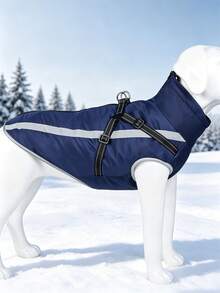 Winter Thickened Reflective Pet Jacket, Windproof Waterproof Dog Outdoor Coat, Built-In Chest Strap, Suitable For Medium And Large Dogs, Soft Warm Coral Fleece Lining - Navy Blue - View 2