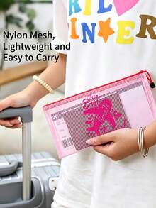 Large Capacity Multi-Function Document Storage Bag, Airplane Theme Mesh Document Storage Bag/Passport Organizer, Portable ID Card, Boarding Pass, Card Holder, Passport Storage Bag For Travel, Transparent Storage Bag, Holiday Gift, Travel Gift - Multicolor - View 9