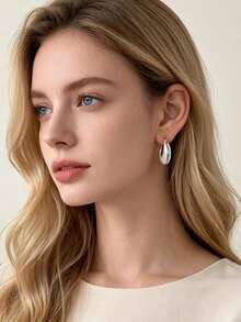 1 Pair Fashion Minimalist Synthetic Resin Geometric Hoop Earrings Suitable For Women's Party Wear - Silver - View 3