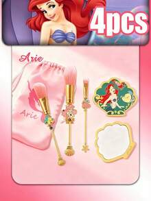 Disney Princess The Ariel 專業化妝刷組 3件組 合成刷毛 蜜粉底妝暈染刷 附緊湊貝殼鏡與琺瑯胸針 高級美容工具 適用日常完美彩妝 - 彩色 - 查看 13