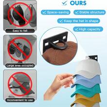 2-In-1 Wall Mounted Hat Storage Rack, Supports Adhesive Or Drill Installation, Space-Saving Vertical Hat Organizer, Suitable For Baseball Caps, Fedora Hats, Cowboy Hats, Bedroom, Closet And Entryway - Multicolor - View 8