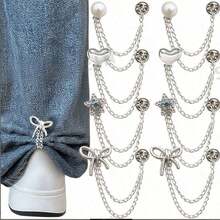 8pcs Multi-Functional Clothing Decorative Clips, Metal Star Heart Bow Shape, Suitable For Pant Leg Hemming, Sleeve Cuff Fixing, Universal Fit For Various Shirts And Pants. Creative Clothing Decorative Buckle Chain Clips, Help You Easily Create Personalized Outfits, Combining Practical Function Of Pant Leg Storage. - Multicolor - View 1