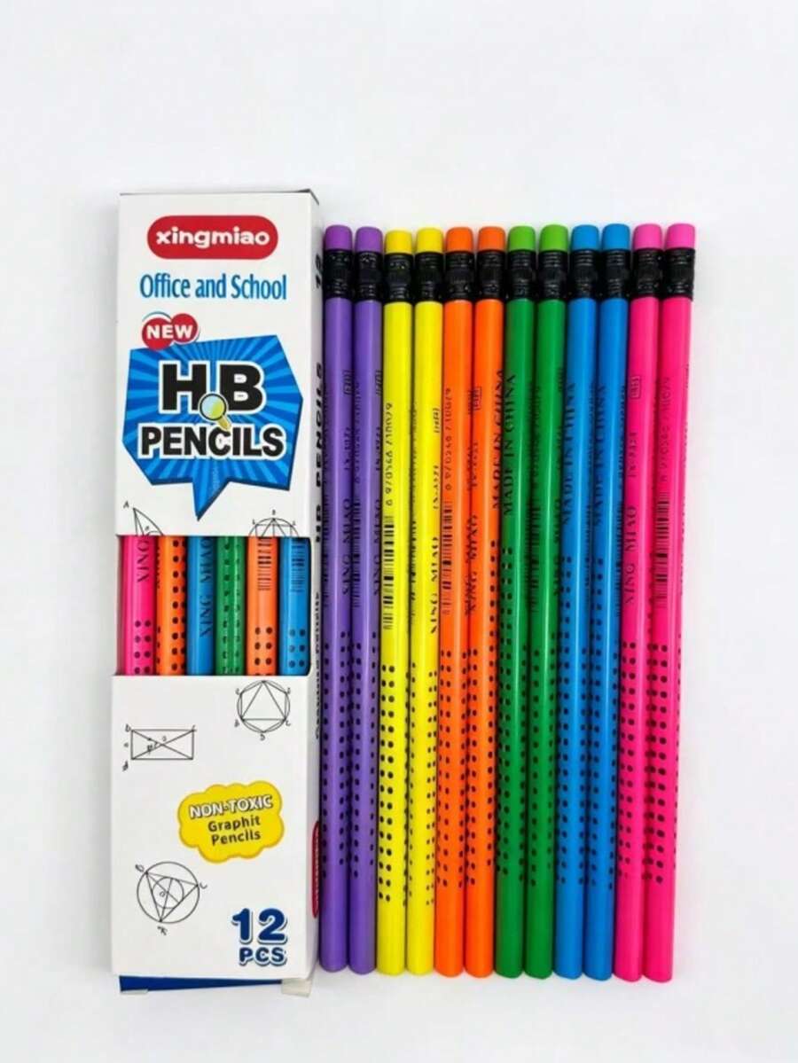 1 Box 12pcs HB Pencils With Colorful Erasers, Smooth Writing And ...