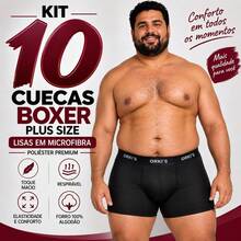 KIT com 10 Cuecas Boxer Plus Size em Microfibra Lisa Box Extra Grande Masculino Conforto e Qualidade - Multicolorido - Visão 2