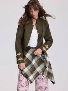 Women's Autumn Long Sleeve Round Neck Napoleon Style Blazer - Army Green - View 9
