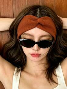 1pc Knitted Knotted Elastic Hairband Casual Sports Headband Wide Band Autumn/Winter - Multicolor - View 2