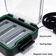 1pc Small Fly Hook Storage Box, Portable Fishing Tackle Organizer With Transparent Lid And Hanging Rope. Transparent Visible Lid Allows Quick Access To Internal Accessories Without Opening. Black And Green Compact Box Body With Secure Snap Closure And Portable Hanging Rope, Convenient For Outdoor Fishing, Suitable For Storing Fish Hooks, Swivels And Other Small Fishing Tackle Accessories. - Green - View 7
