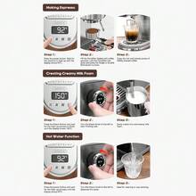 HiBREW H10B-Lite Semi-Automatic Espresso Machine 15Bar High Pressure Extraction Stainless Steel Body Pre-Infusion Cold & Hot Brew Dual Mode 1.3L Removable Water Tank Home Office - EU F Type Plug(220-240V) - View 8