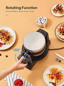 Waffle Maker, Double Belgian Waffle Maker 180°Flip, 1400W Waffle Iron 8 Slices, Rotating & Nonstick Plates With Removable Drip Tray For Easy Clean, Locking Buckle & Cool Touch Handle, Stainless Steel - View 6