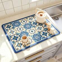 1pc Bohemian Print Washing Machine Dust Cover Mat, Countertop Absorbent Table Mat, Quick-Drying Refrigerator Mat, Microwave Dust Cover, Soft Diatomaceous Earth Drainage Mat, Non-Slip Super Absorbent Wear-Resistant Dish Drying Mat - Multicolor - View 11