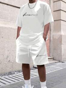 Men's Short-Sleeved T-Shirt And Shorts Set, Basic And Versatile - White - View 19