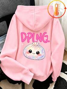 Tween Girl Fun Print Sweatshirt, Warm & Comfortable Thermal Lined Pullover Sweatshirt For Autumn/Winter - Pink - View 1