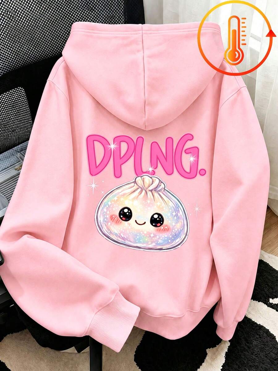 Tween Girl Fun Print Sweatshirt, Warm & Comfortable Thermal Lined Pullover Sweatshirt For Autumn/Winter - Pink - View 1